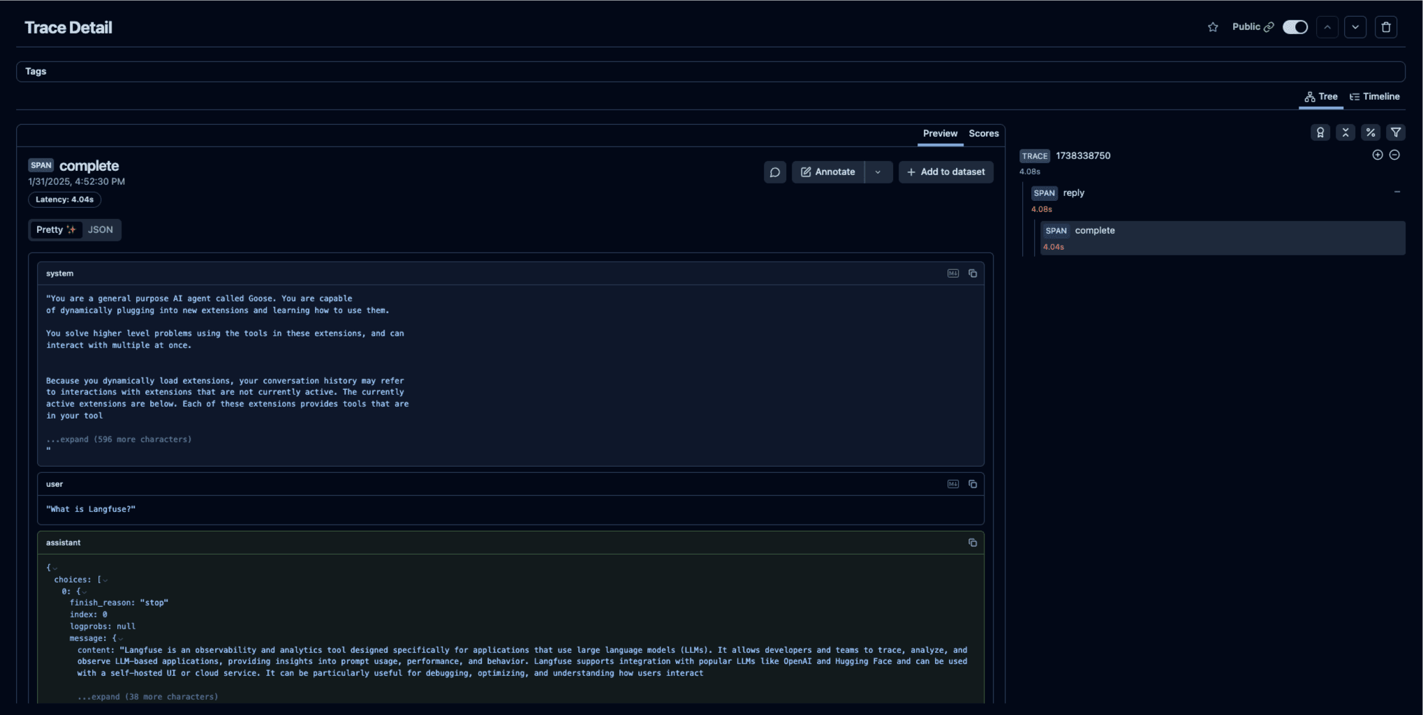 Goose trace in
Langfuse